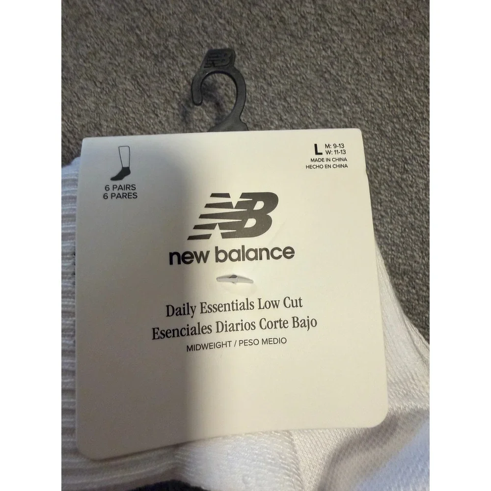 New Balance Daily Essentials Low Cut Socks 6 Pair White Unisex Large